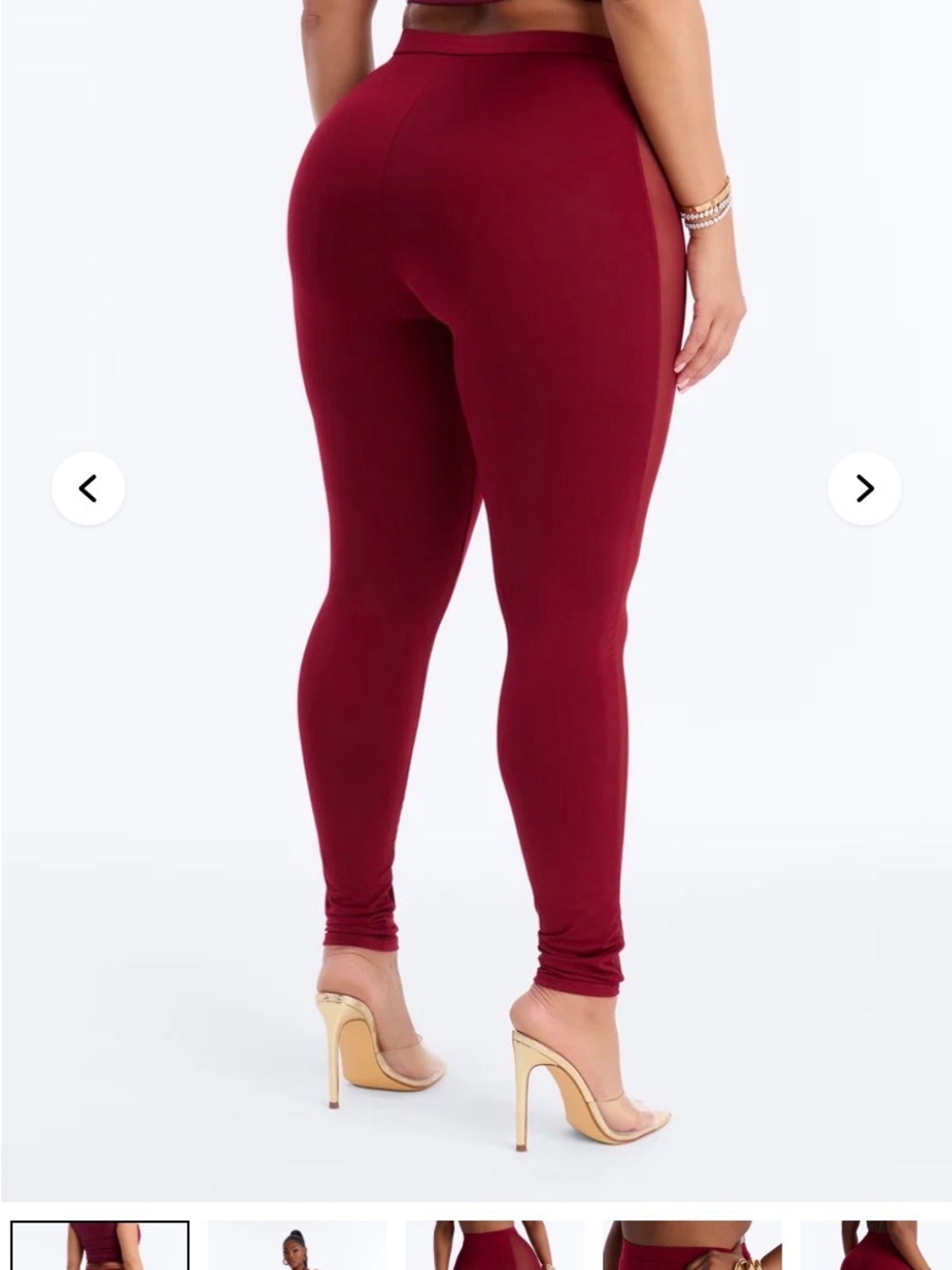 Fashion Nova Women's Maroon Mesh-Panel Leggings - Picture 3 of 7